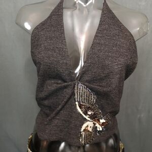 Vintage Eagle Embroidered Knit Halter Top